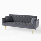 Modern convertible 72 inch foldable sleeper sofa with tufted, American retro style, made of gray velvet material, suitable for small living rooms, bedrooms and offices. gray color - Grand Goldman Shop