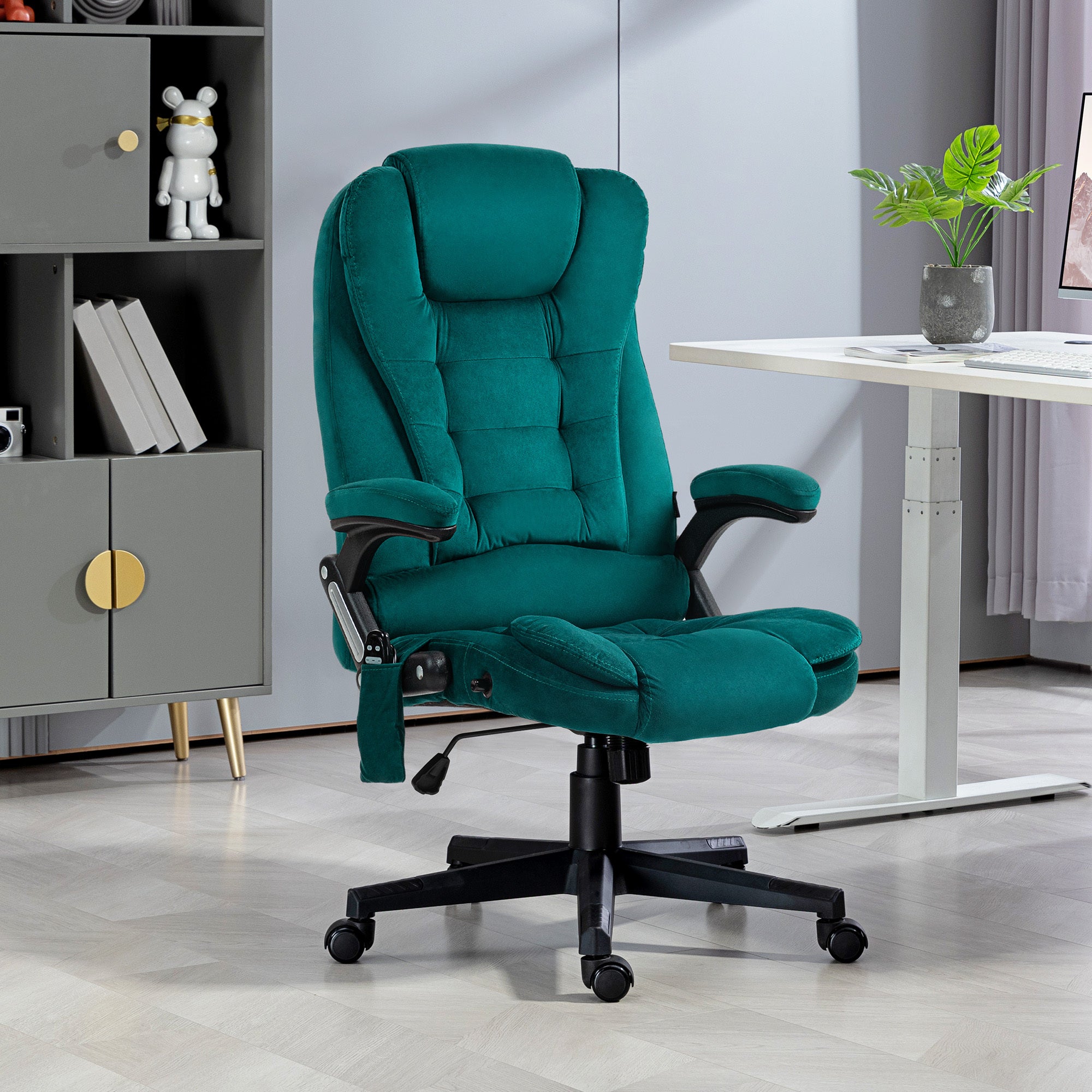 HOMCOM 6 Point Vibrating Massage Office Chair with Heat, Velvet High Back Executive Office Chair with Reclining Backrest, Pad
