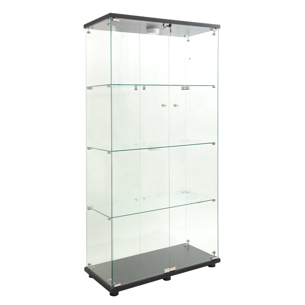 Two-door LED lights  Glass Display Cabinet 4 Shelves with Door, Floor Standing Curio Bookshelf for Living Room Bedroom Office