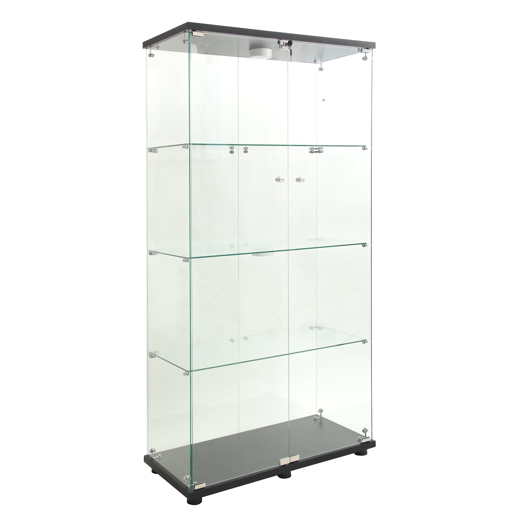 Two-door LED lights  Glass Display Cabinet 4 Shelves with Door, Floor Standing Curio Bookshelf for Living Room Bedroom Office