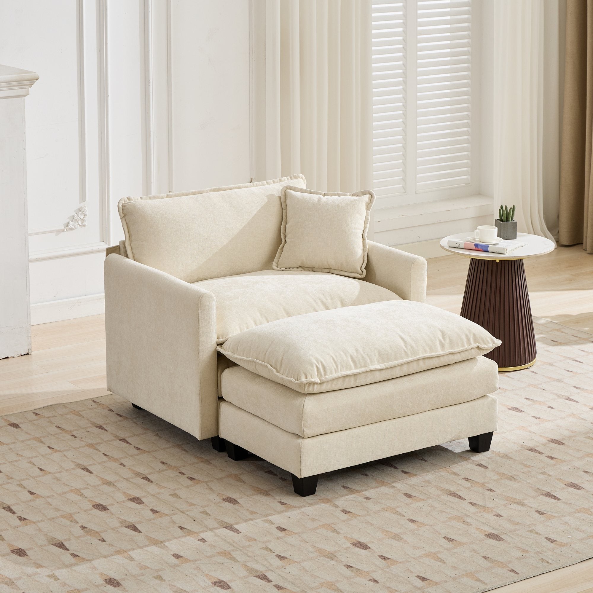 Cloud Sofa Ottoman only, Modern Sectional Couch, for Living Room Bedroom and Apartment, Comfy Double Layer Upholstered Seat Cushion, Breathable Chenille Fabric, Beige - Grand Goldman Shop