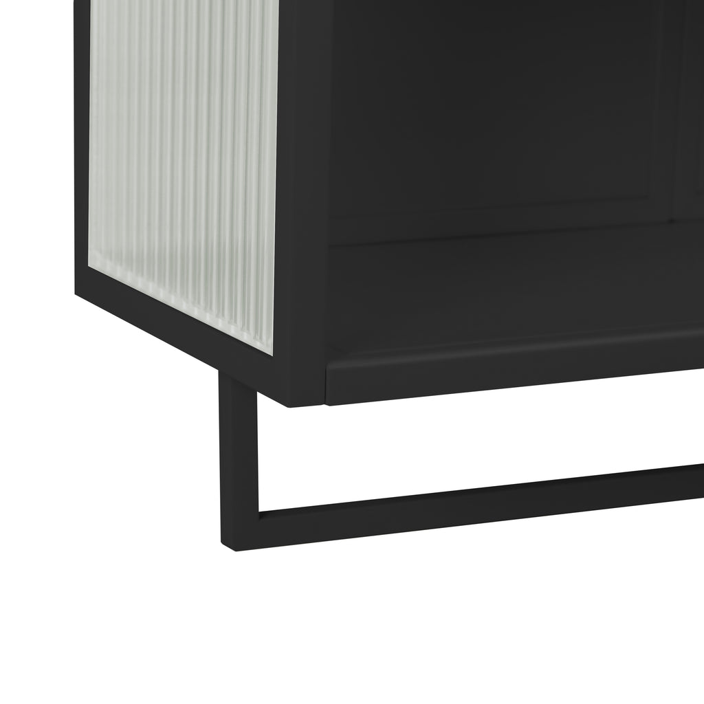 23.62'Glass Doors Modern Two-door Wall Cabinet with Featuring Two-tier Enclosed Storage, an Open Shelf, and Towel Rack, for Entryway Living Room Bathroom Dining Room,Black - Grand Goldman Shop