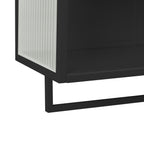 23.62'Glass Doors Modern Two-door Wall Cabinet with Featuring Two-tier Enclosed Storage, an Open Shelf, and Towel Rack, for Entryway Living Room Bathroom Dining Room,Black - Grand Goldman Shop