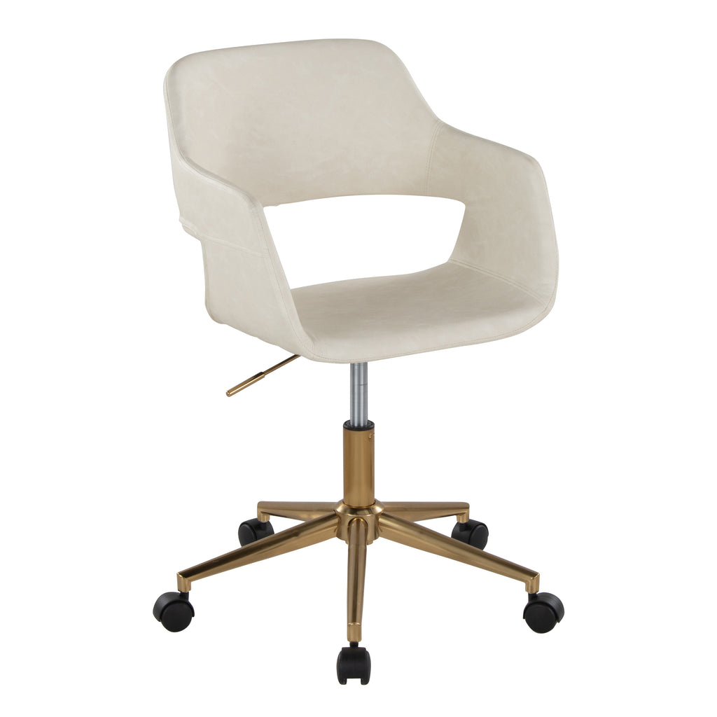 Contemporary Task Chair in Gold Metal and Cream Faux Leather - Grand Goldman