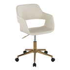 Contemporary Task Chair in Gold Metal and Cream Faux Leather - Grand Goldman