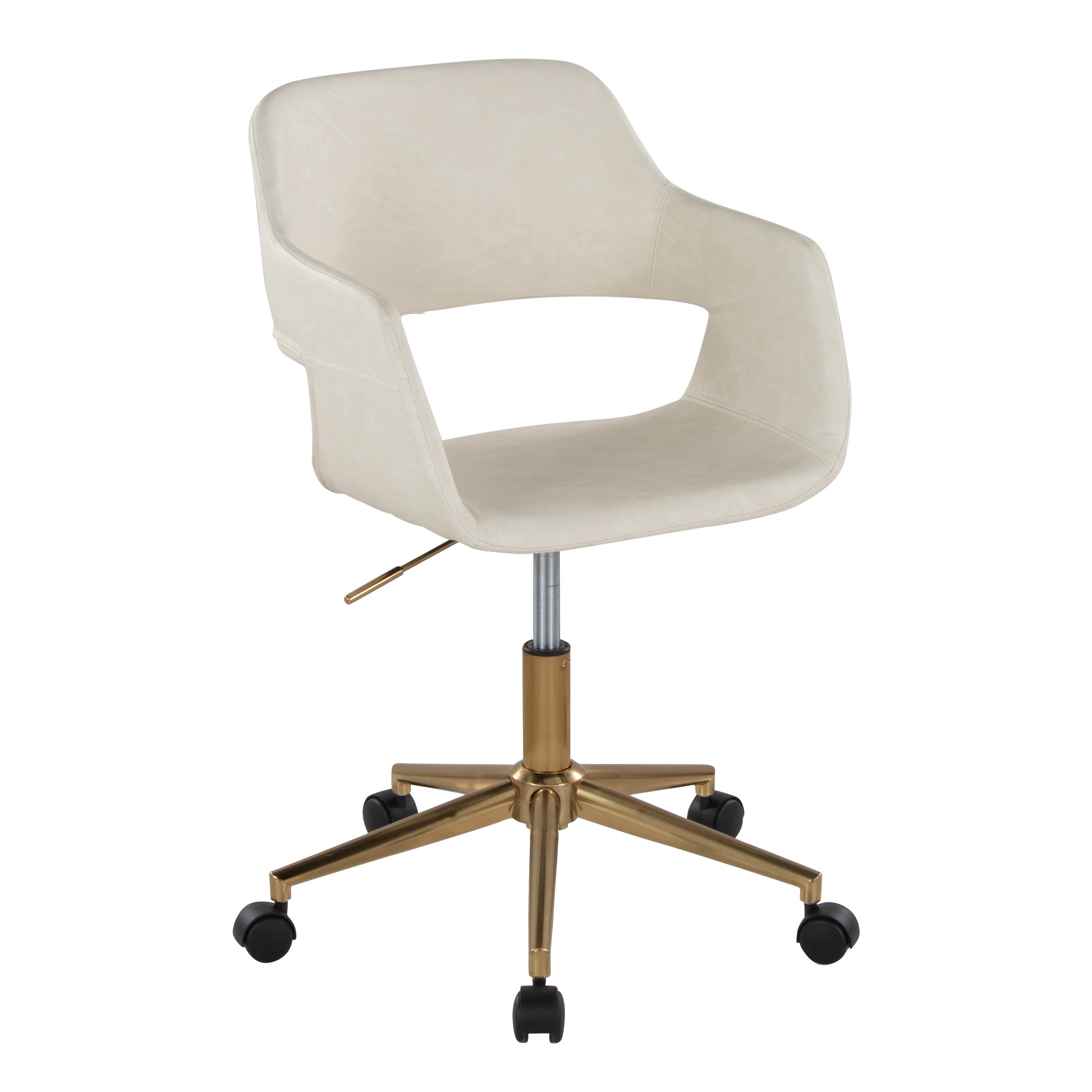 Contemporary Task Chair in Gold Metal and Cream Faux Leather - Grand Goldman