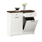 20 Gallon Tilt Out Trash Cabinet Freestanding Trash Bin Cabinet Wood Garbage Recycling Cabinet with Drawer Pet Proof Trash Can Holder for Kitchen Living Room, Antique White (Not include trash can) - Grand Goldman Shop