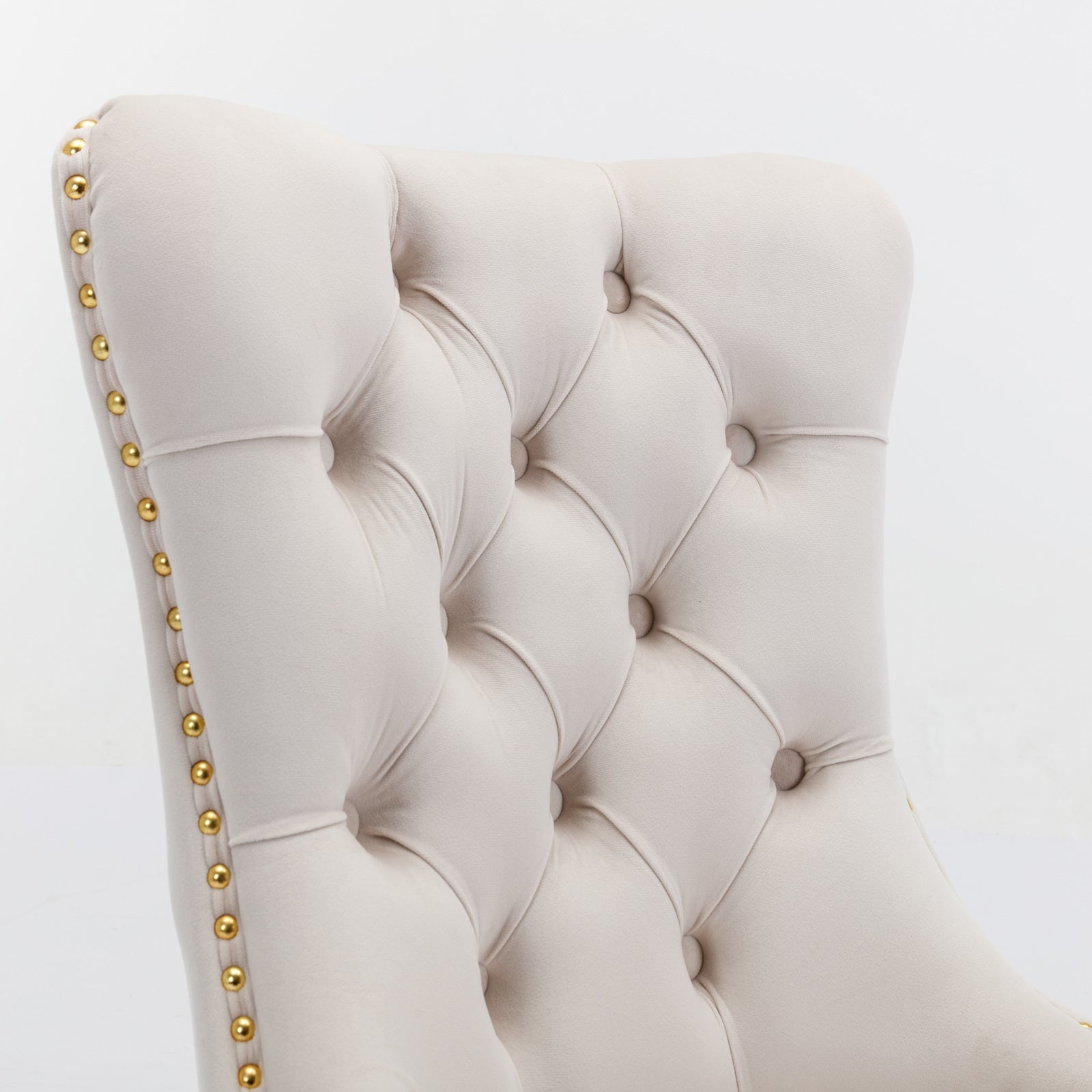 A&A Furniture,Nikki Collection Modern, High-end Tufted Solid Wood Contemporary Velvet Upholstered Dining Chair with Golden Stainless Steel Plating Legs,Nailhead Trim,Set of 2,Beige and Gold, SW1601BG - Grand Goldman Shop