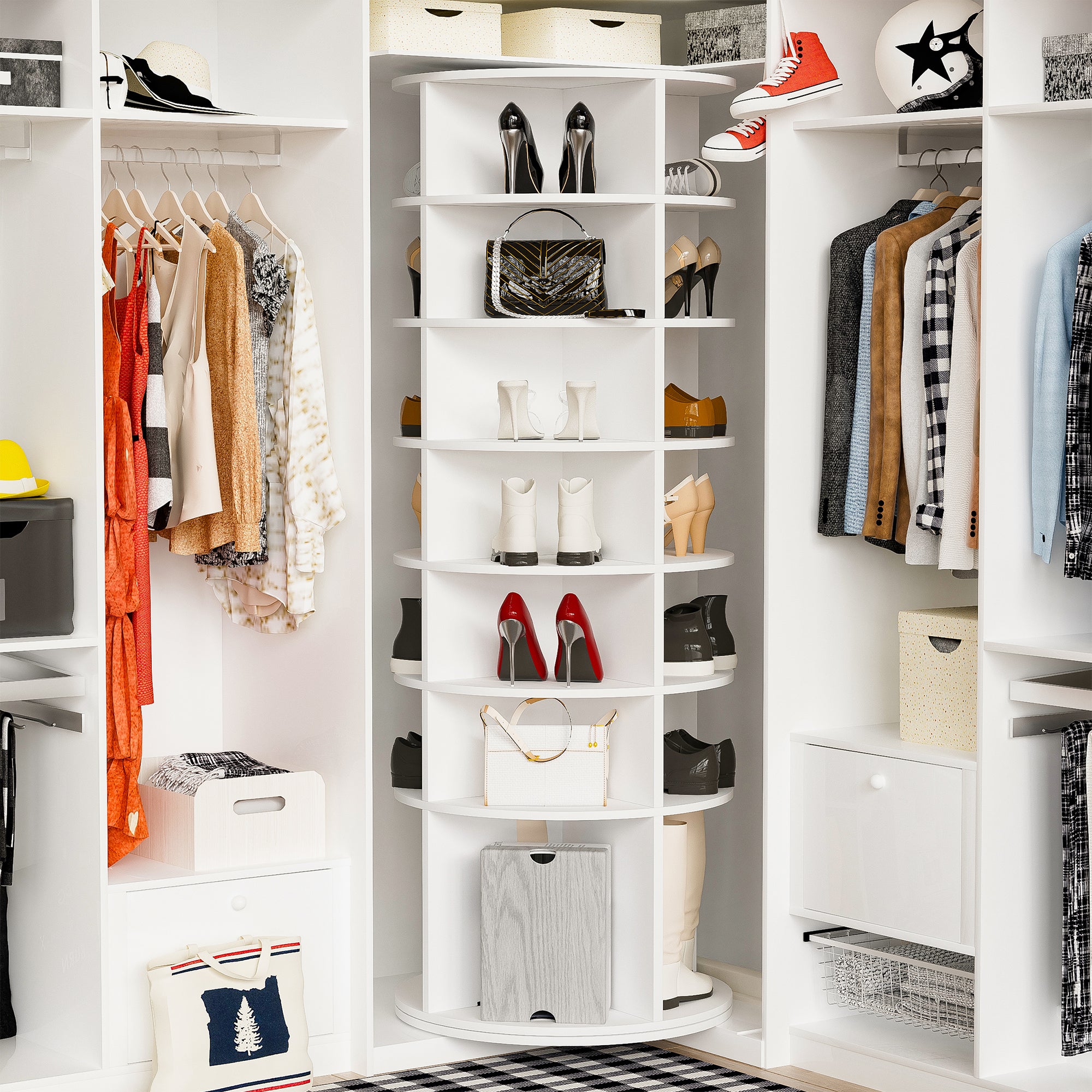 Rotating Shoe Rack Tower, 7-Tier Spinning Shoe Rack, Free Standing 360° Revolving Shoe Organizer,  High Bottom Design Shoe Tower Spinning Storage Lazy Susany, Fits 28 Pairs of Shoes (7-Tier White) - Grand Goldman Shop