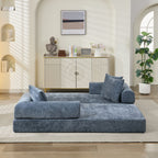 Comfy Convertible Folding Mattress Couch, Floor Sofa Bed, Chenille Floor Sofa with Armrest, Floor Sofa Lounge Couch for Living Room Bedroom Lounge Studio-Blue - Grand Goldman Shop
