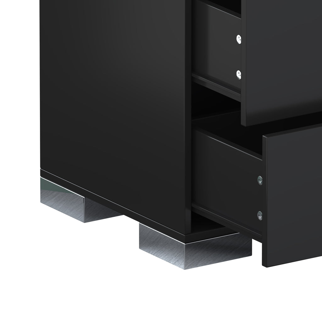 Elegant Nightstand with Metal Foot, Mirrored Bedside Table with 2 Drawers for Bedroom, Living Room, Black - Grand Goldman Shop