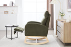 015B-Teddy Fabric Leisure Rocking Chair,Nursery Rocking Chair With Adjustable Footstool,Thickened Headrest And High Backrest, Storage Pocket On The Right Side,The Base Rocker Is Solid Wood,Green - Grand Goldman Shop