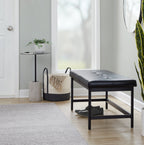 Bench in Black Metal and Black Faux Leather - Grand Goldman Shop