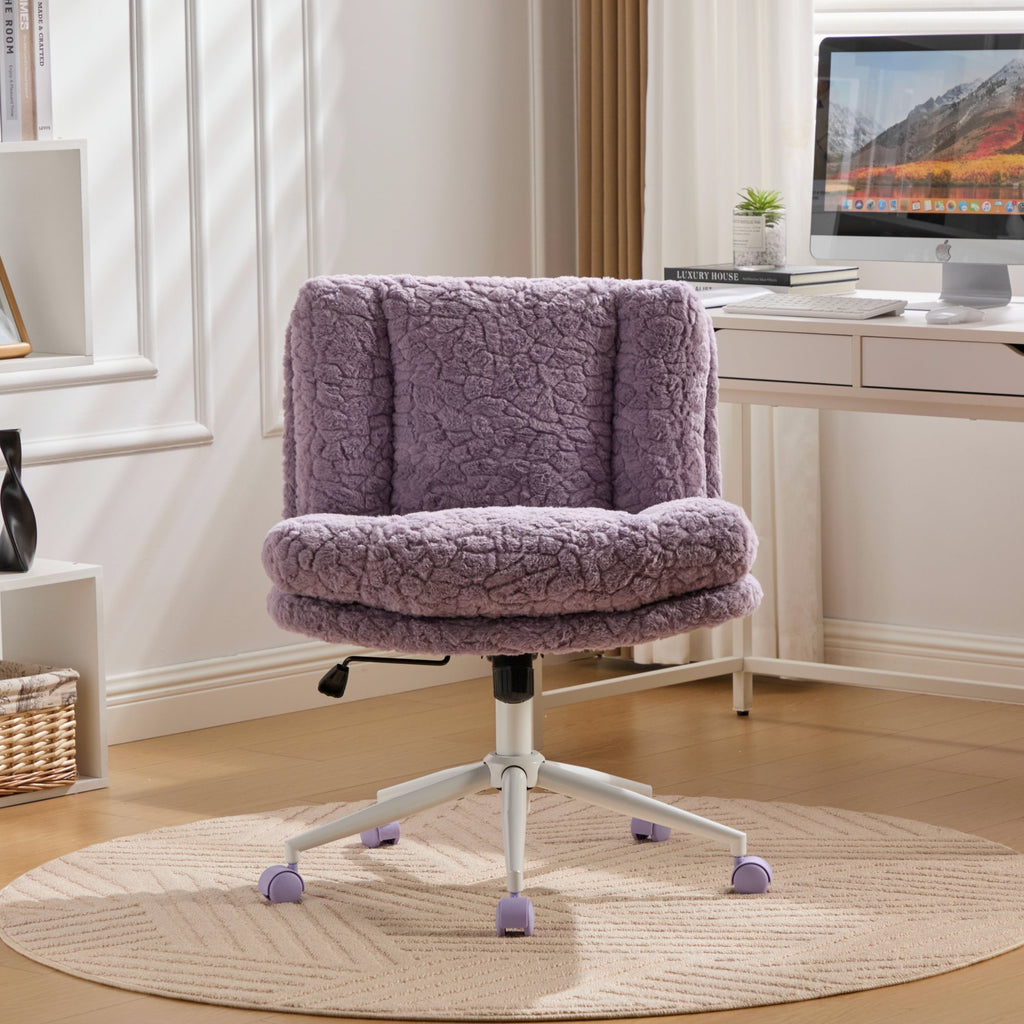 W26.4 inch Wider seat Office Chair,Artificial rabbit hair Home Office Chair with Metal Base,Adjustable Desk Chair Swivel Offi