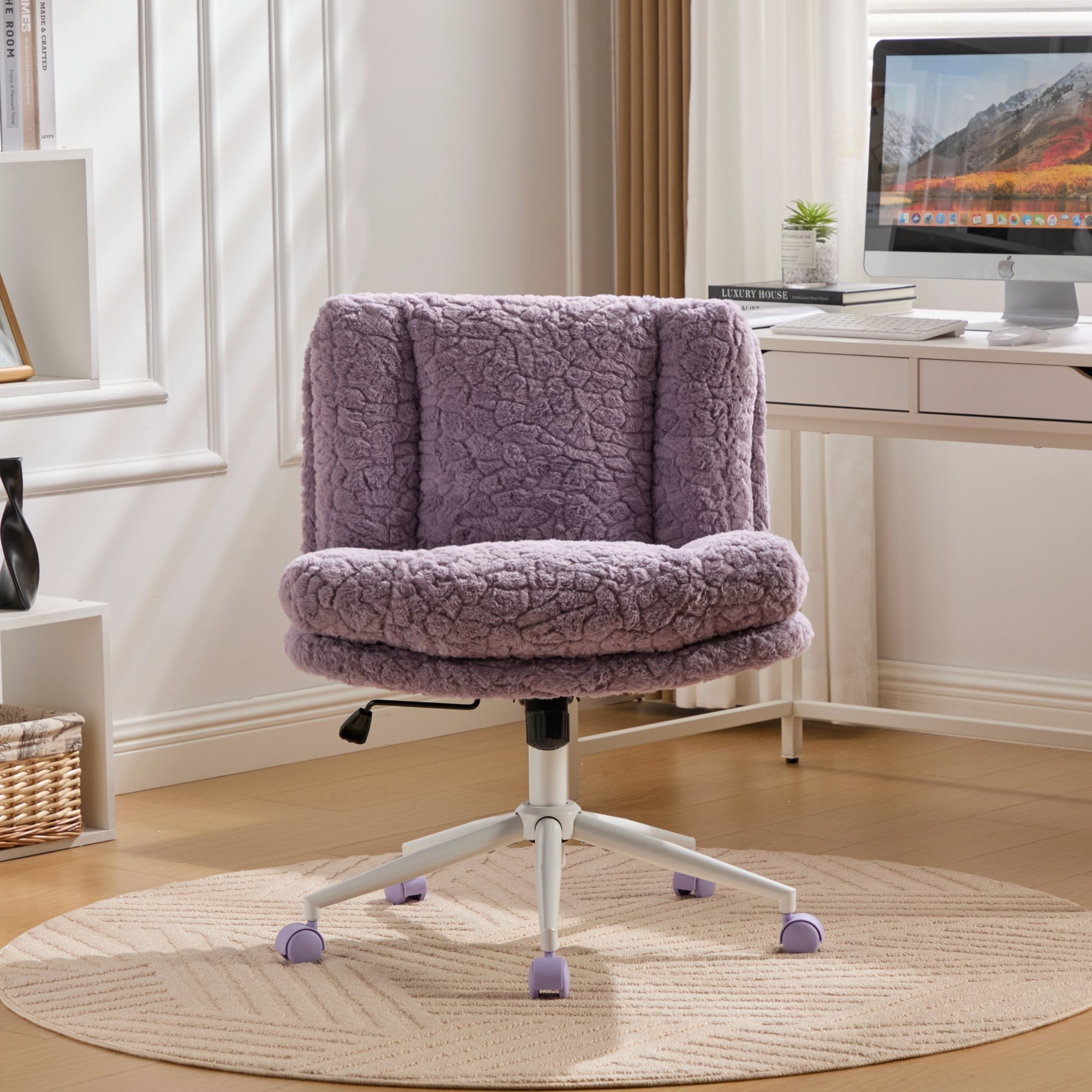 W26.4 inch Wider seat Office Chair,Artificial rabbit hair Home Office Chair with Metal Base,Adjustable Desk Chair Swivel Offi