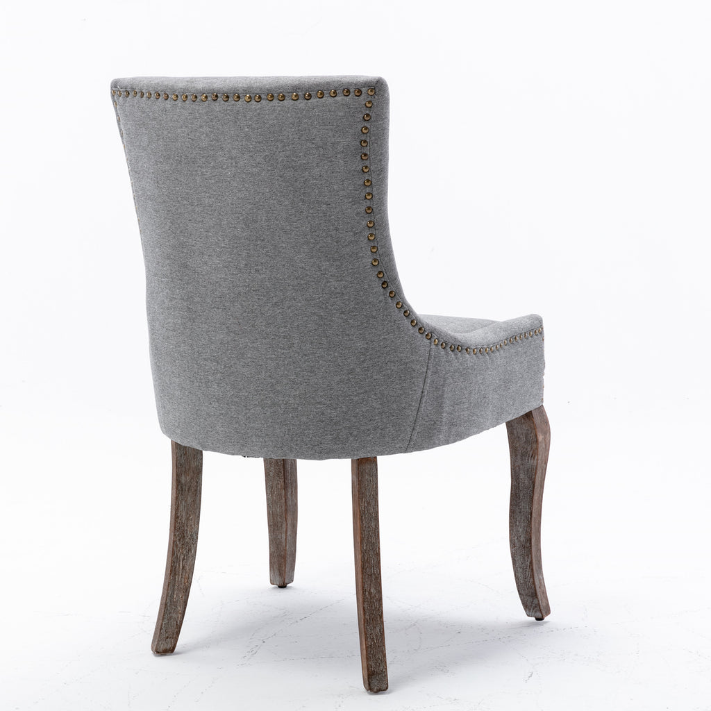 A&A Furniture Ultra Side Dining Chair with Thickened Fabric and Solid Wood Legs, Bronze Nail Head, Set of 2, Gray - Grand Goldman Shop