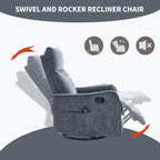 Blue Heat Massage Manual Recliner Chair with Rocker and Swivel in Fabric for Living Room - Grand Goldman Shop