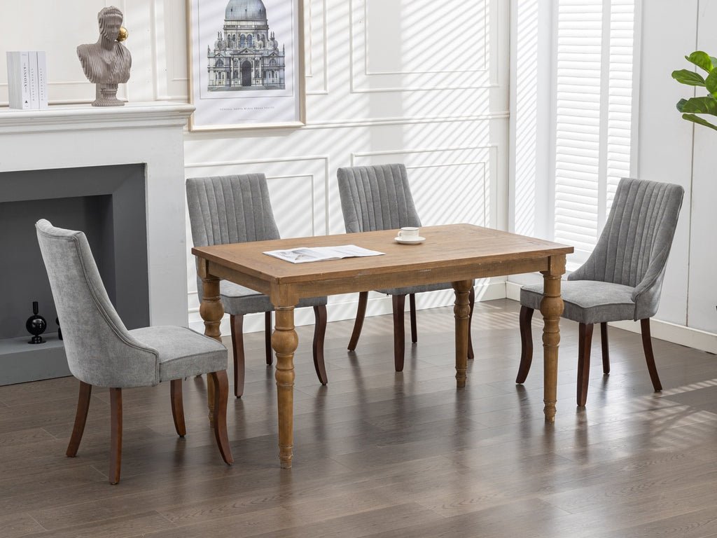 Rayon Cloth Flocking Linen Dining Chairs Channel Kitchen Dinner Chair Comfy Fabric Upholstered Accent Chair for Dining Room with Curved Solid Wood Legs,Set of 2 (Gray), SW1847GY - Grand Goldman Shop