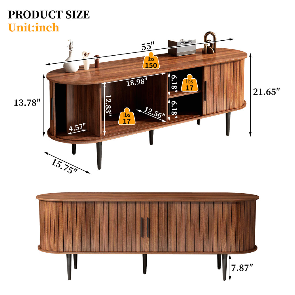 TV Stand, 55' Modern TV Console Table with Storage Compartment and Sliding Door, Gaming Entertainment Center with Cabinet for Living Room, Bedroom, Office (Walnut) - Grand Goldman Shop