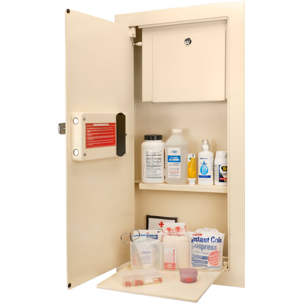 Biometric Wall Safe with Left Open Door in Beige Steel, 0.82 Cubic Ft - Grand Goldman