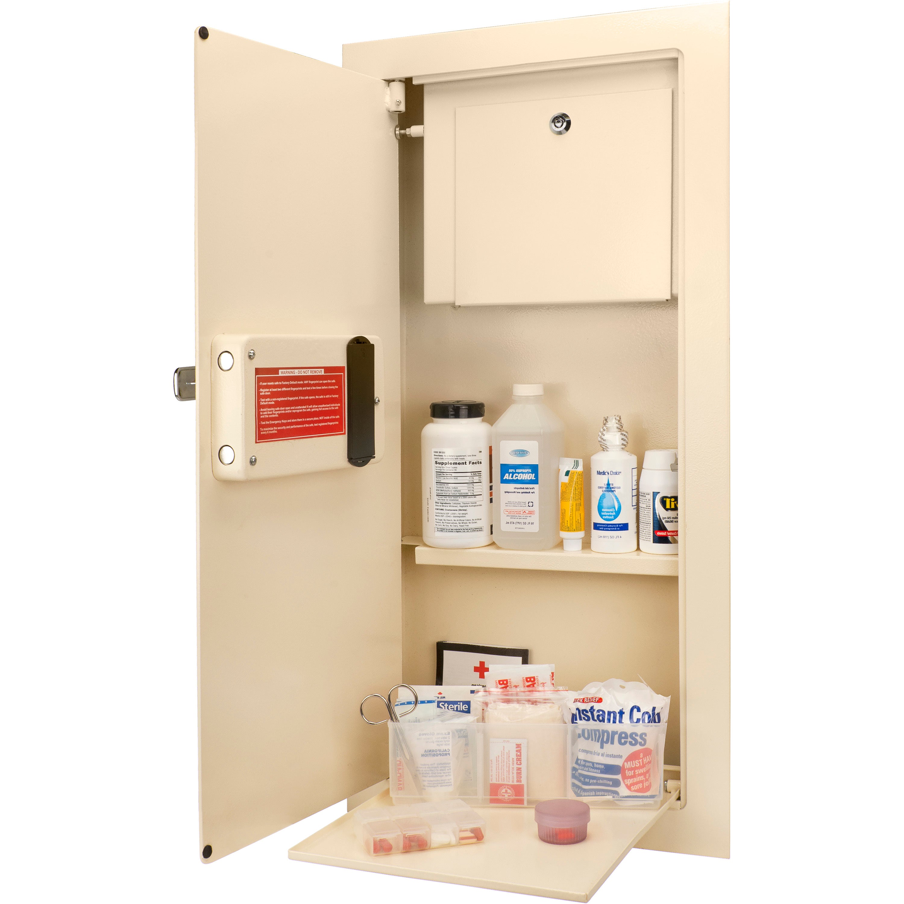 Biometric Wall Safe with Left Open Door in Beige Steel, 0.82 Cubic Ft - Grand Goldman