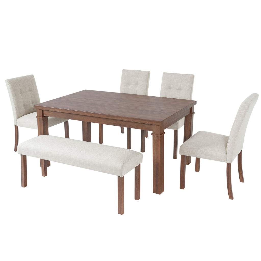 6-Piece Modern Dining Set, Rectangle Kitchen Table with 4 Upholstered Chairs & Bench, Ideal for Dining Room and Living Room, (Easy Assembly, Space Saving) - Grand Goldman Shop