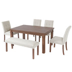 6-Piece Modern Dining Set, Rectangle Kitchen Table with 4 Upholstered Chairs & Bench, Ideal for Dining Room and Living Room, (Easy Assembly, Space Saving) - Grand Goldman Shop