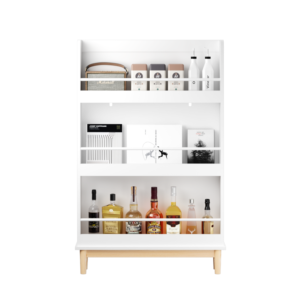 Modern White Wall-Mounted Kids Bookshelf with Natural Wood Base, 3 Front-Facing Display Shelves for Toddler Bedroom, Nursery 