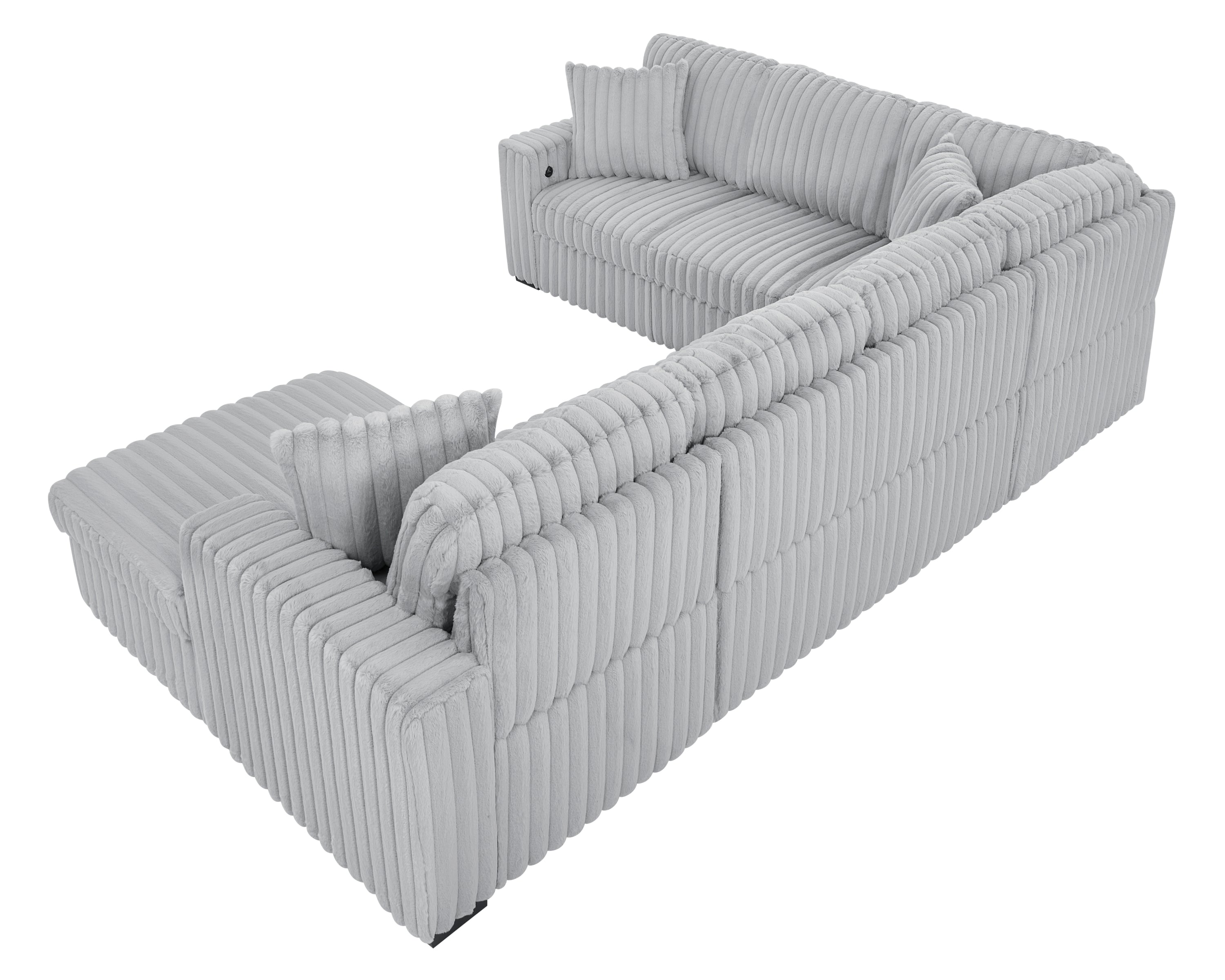 122 Inch Pull Out Couch, Rabbit plush Fabric Sofa Bed with USB Ports & Comfy Upholstered, Oversized U Shape Sectional Sleeper Sofa Bed with Storage Chaise, Grey - Grand Goldman Shop