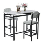 Modern Dining Table and Chairs for 2, Marble Finishes Dining Table Set with 2 Upholstered Chairs, Kitchen Table Set Bar Pub Set for Breakfast Nook, Dining Room, Rustic Black, Grey Chair - Grand Goldman Shop