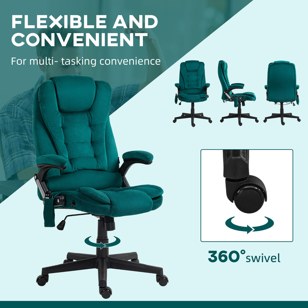 HOMCOM 6 Point Vibrating Massage Office Chair with Heat, Velvet High Back Executive Office Chair with Reclining Backrest, Pad