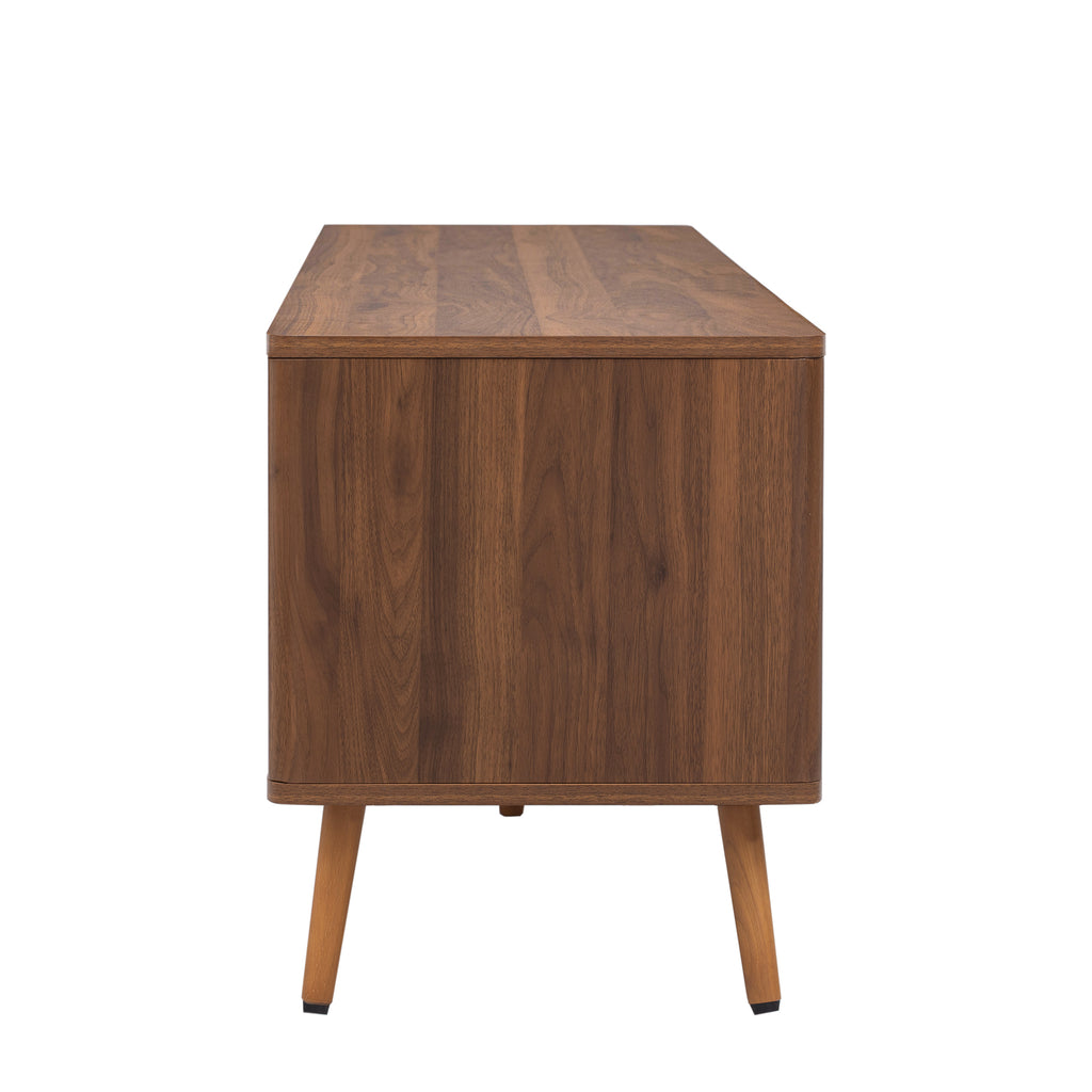 Mid Century TV Stand with 2 Drawers, Media Console Table for TVs up to 80'', Walnut Finish Solid Wood and MDF Entertainment Center for Living Room, Bedroom, Home Theatre - Grand Goldman Shop