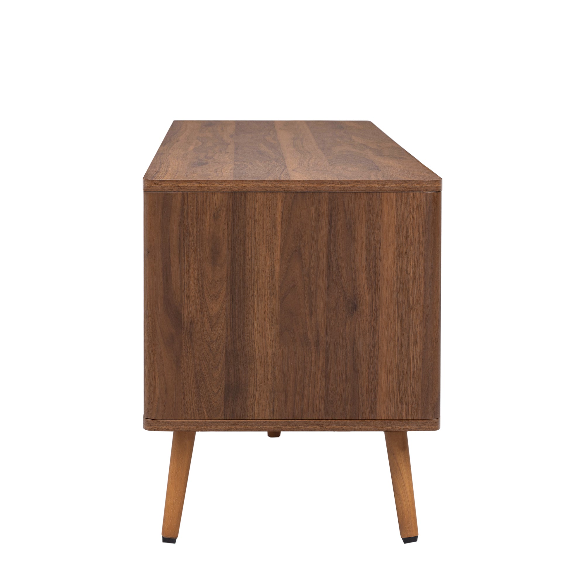 Mid Century TV Stand with 2 Drawers, Media Console Table for TVs up to 80'', Walnut Finish Solid Wood and MDF Entertainment Center for Living Room, Bedroom, Home Theatre - Grand Goldman Shop
