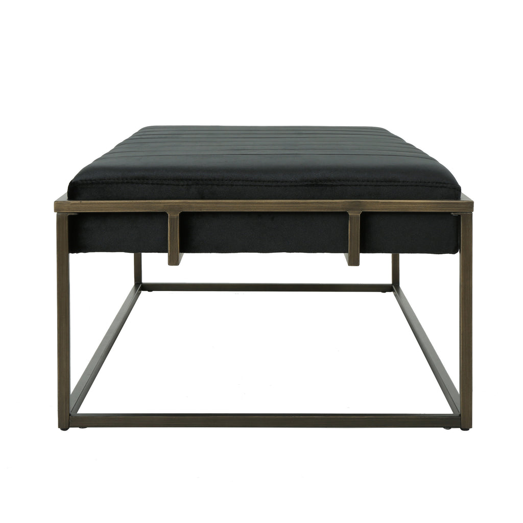Upholstered Velvet Ottoman Bench with Brass Finish, Black - Grand Goldman Shop