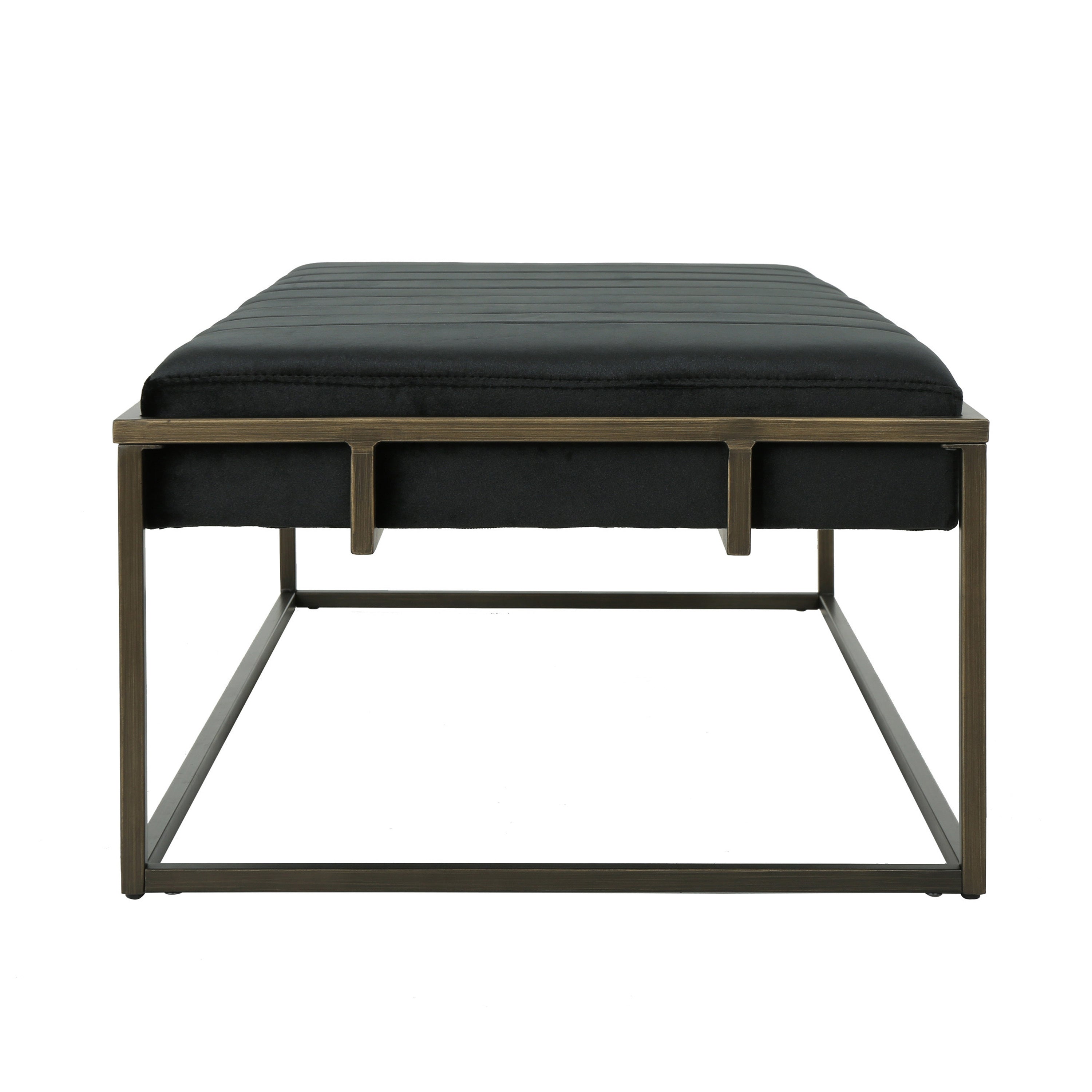 Upholstered Velvet Ottoman Bench with Brass Finish, Black - Grand Goldman Shop