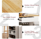 K&K Fluted Kitchen Island with Trash Can Storage Cabinet, Power Outlet, Internal Storage Rack, Rolling Kitchen Islands on 5 Wheels with 3 Drawer, 3 Open Side Racks for 10 Gallon Garbage Bin, White - Grand Goldman Shop