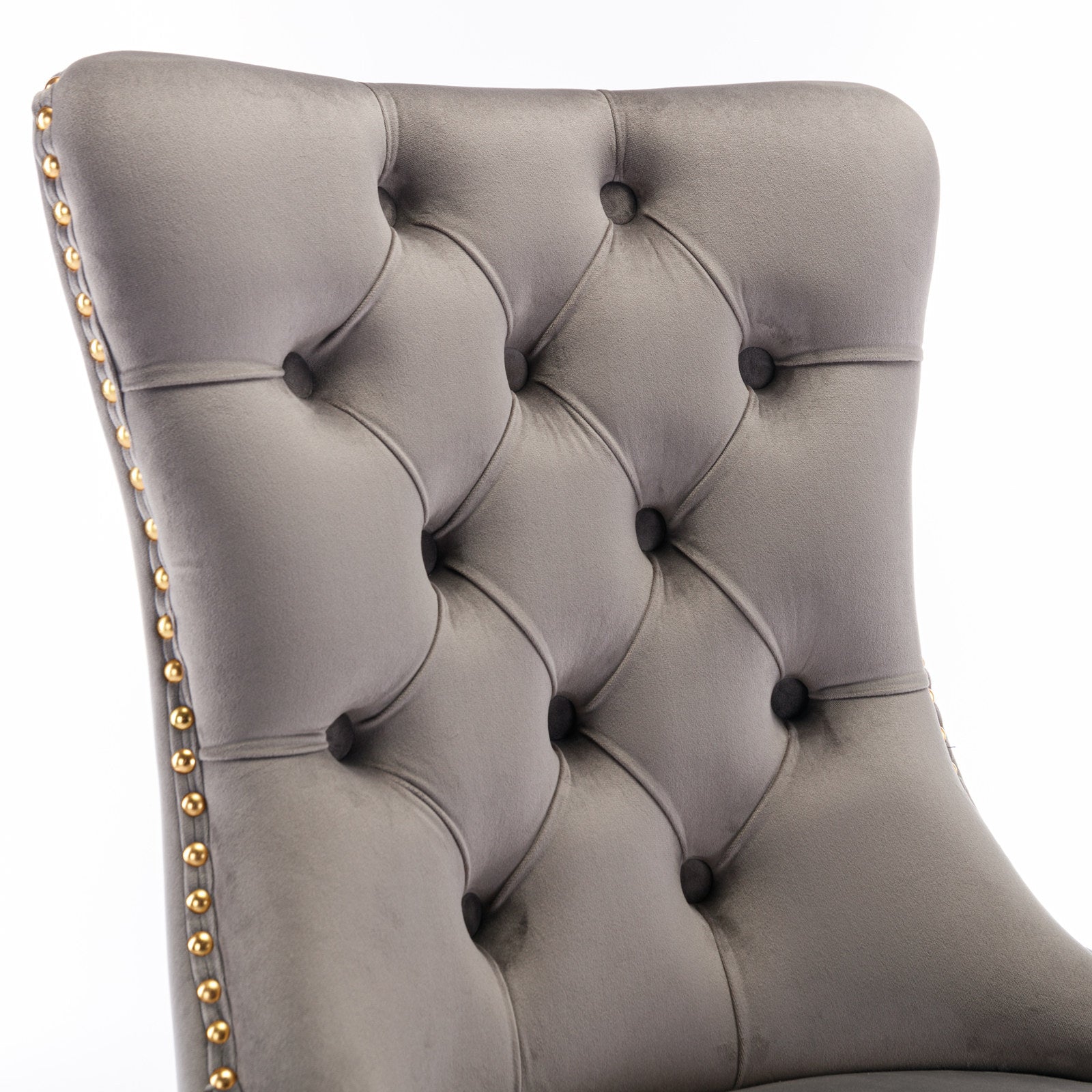 Nikki Collection Modern, High-end Tufted Solid Wood Contemporary Velvet Upholstered Dining Chair with Golden Stainless Steel Plating Legs,Nailhead Trim,Set of 2,Gray and Gold, SW1601GY - Grand Goldman Shop