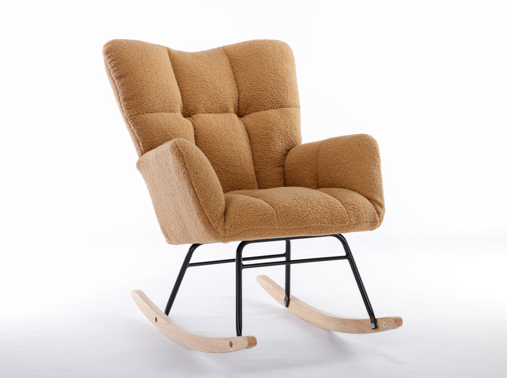 050-Teddy Fabric Rocking Gilder Nursery Chair For Living Room Indoor,Khaki - Grand Goldman Shop