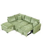 Convertible Sofa Bed Sectional Sofa Sleeper with Storage Ottoman, Green Chenille, 82.67 inches - Grand Goldman Shop