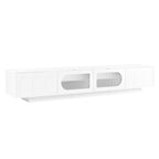 ON-TREND TV Stand with Fluted tempered Glass Doors for TVs Up to 95'', Functional Media Console with Arched Cabinet Doors, Entertainment Center with APP-Controlled LED Light for Living Room, White - Grand Goldman Shop
