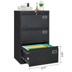 Black Metal 3-Drawer Lateral Filing Cabinet with Lock for Home and Office | Premium Home Decor - Grand Goldman
