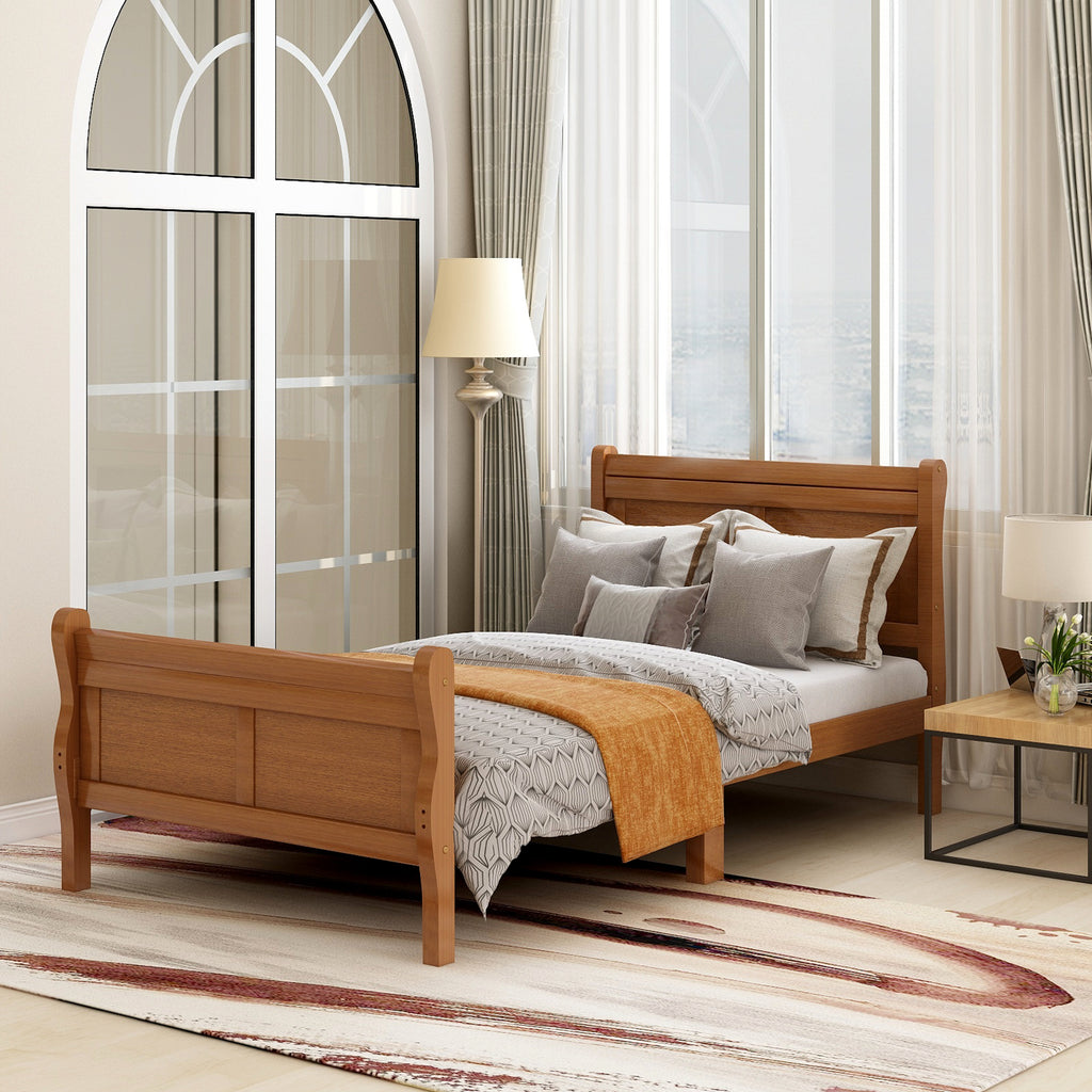 Minimalist Wood Platform Twin Bed Frame with Sleigh Headboard/Footboard and Wood Slat Support - Grand Goldman Shop