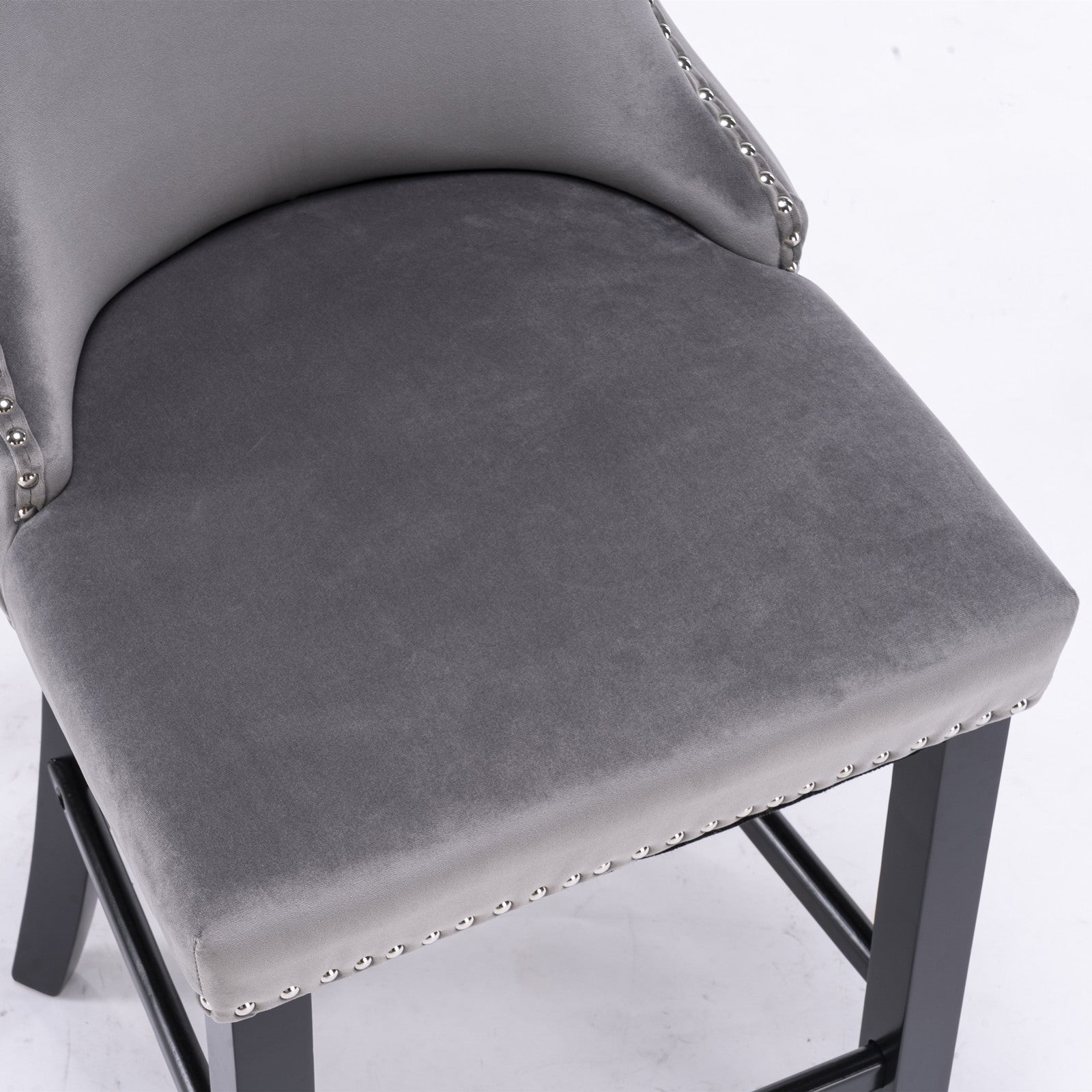 A&A Furniture,Contemporary Velvet Upholstered Wing-Back Barstools with Button Tufted Decoration and Wooden Legs, and Chrome Nailhead Trim, Leisure Style Bar Chairs,Bar stools, Set of 2 (Gray),SW1824GY - Grand Goldman Shop