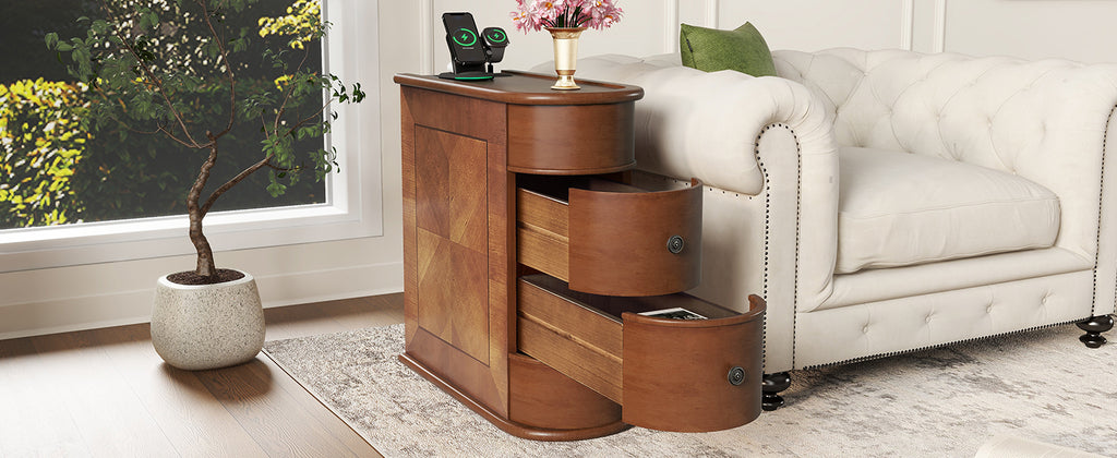 End Table with Charging Station,Sofa Side Table with Drawers, No Assembly Required(Expect Arrival Date 2025/4/16) - Grand Goldman Shop