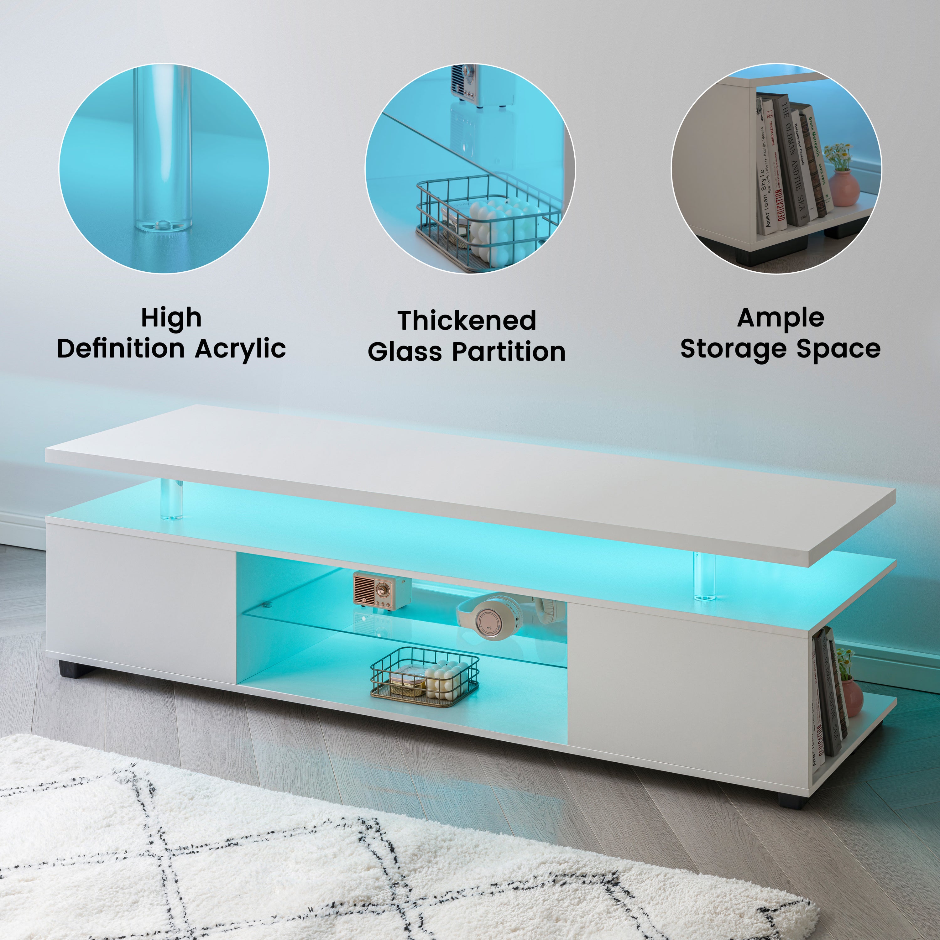 TV Stand for 60 Inch TV LED Gaming Entertainment Center Media Storage Console Table with Large Side Cabinet for Living Room( White) - Grand Goldman Shop