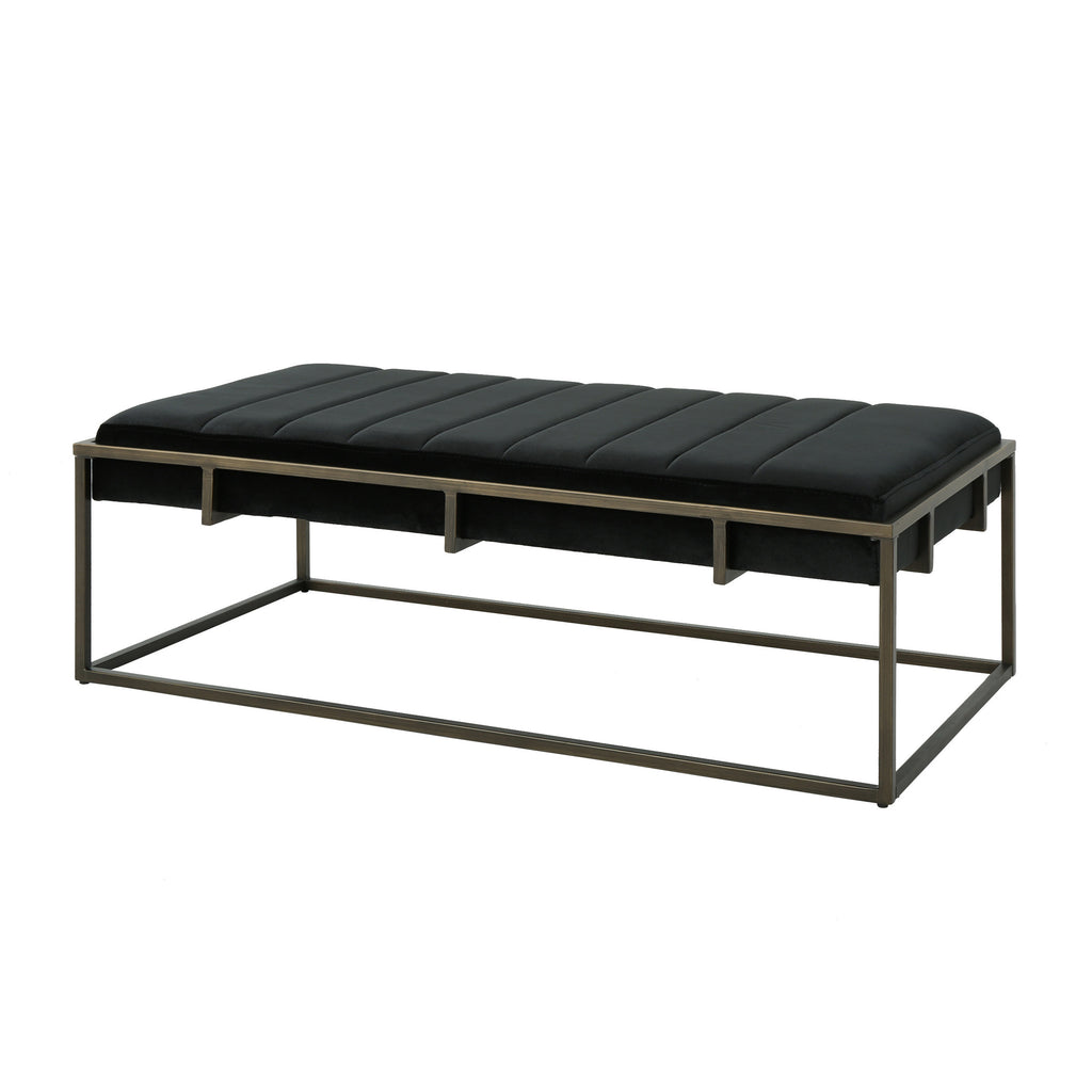 Upholstered Velvet Ottoman Bench with Brass Finish, Black - Grand Goldman Shop