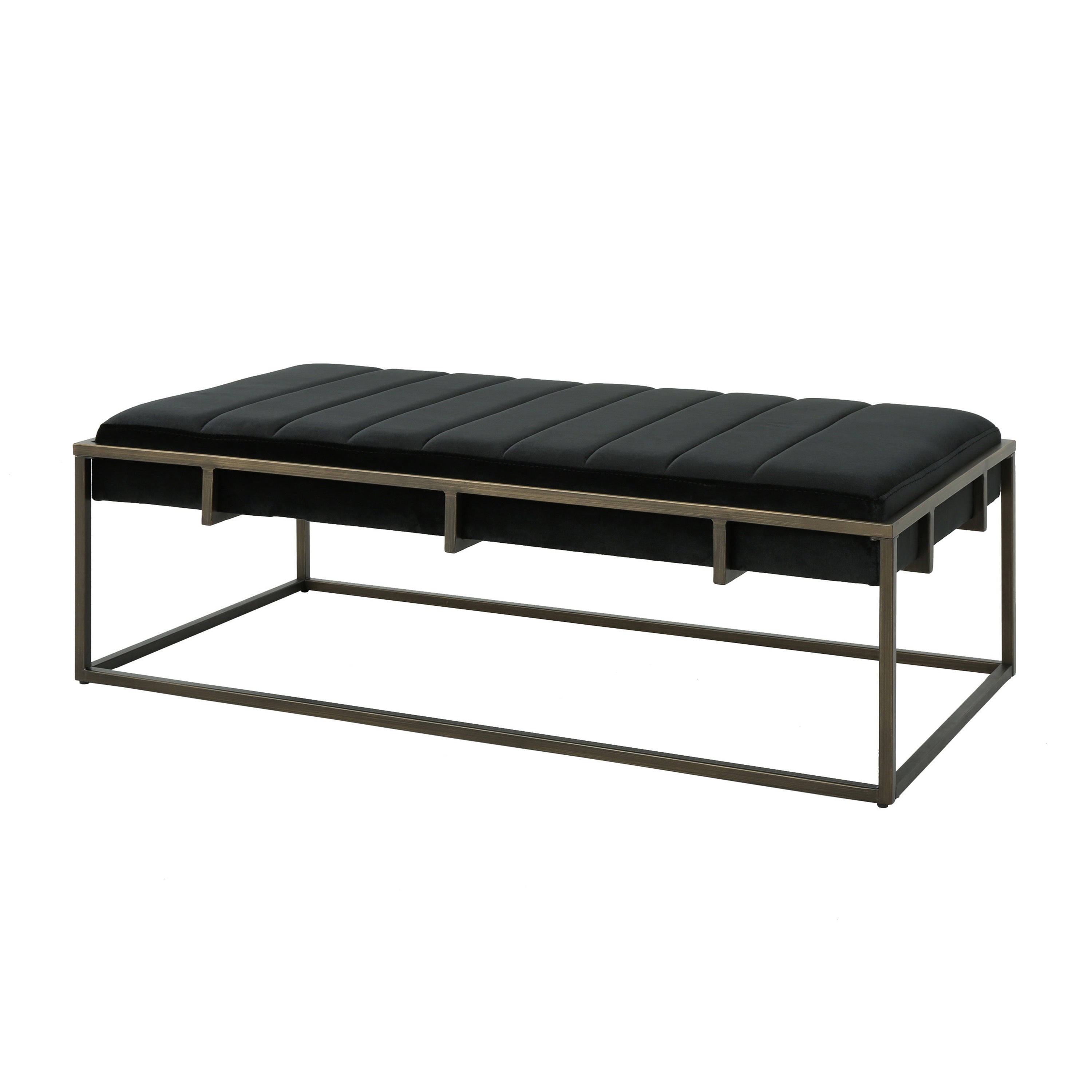Upholstered Velvet Ottoman Bench with Brass Finish, Black - Grand Goldman Shop