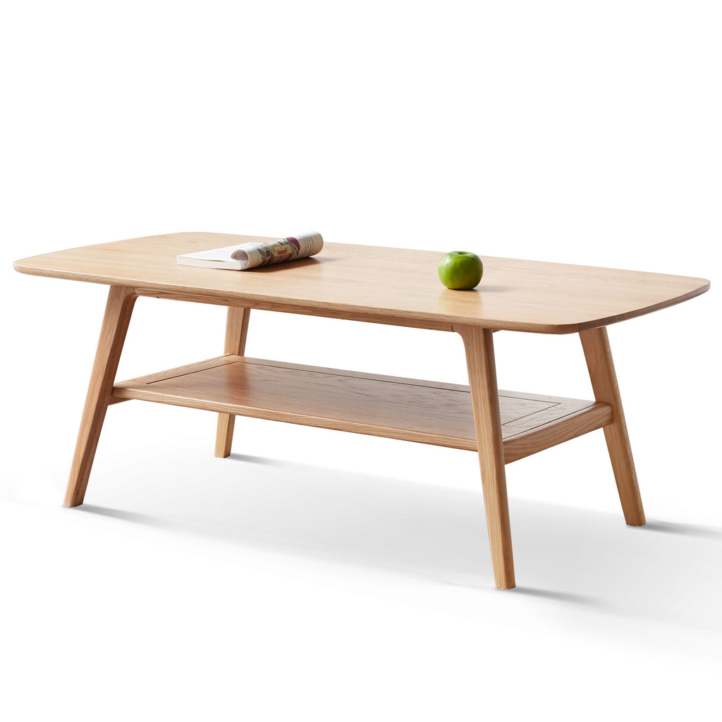 Natural Wood Center Table Low Table with Storage Shelf, Solid Wood Top, Easy to Assemble, 31.5'' - Grand Goldman Shop