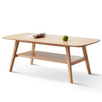 Natural Wood Center Table Low Table with Storage Shelf, Solid Wood Top, Easy to Assemble, 31.5'' - Grand Goldman Shop