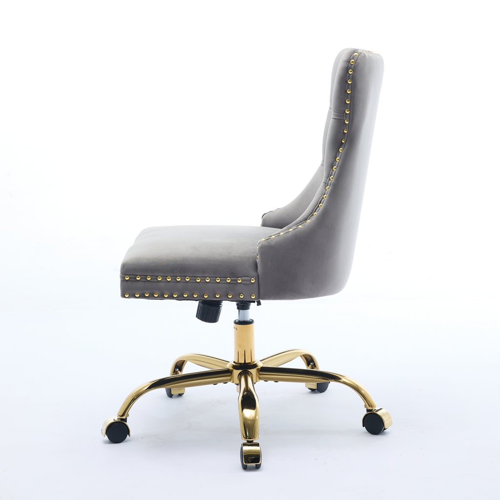 A&A Furniture Office Chair,Modern Velvet Upholstered Tufted Button Home Office Chair with Golden Metal Base,Adjustable Desk C